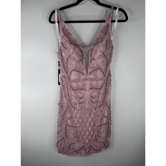 NEW Lara 29176 Deep V Beaded Mini Dress Lined Size 6 in PINK Cashmere - Picture 4 of 7